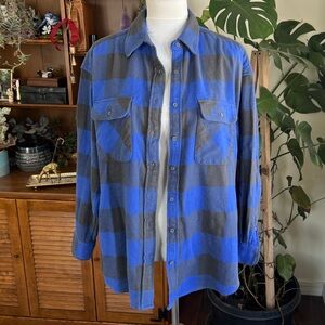 Aerie Blue Gray Buffalo Plaid Flannel Button-Up Shirt S